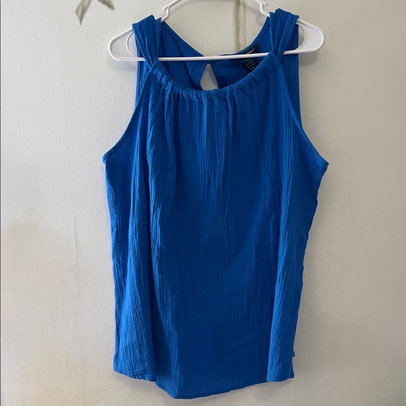 Ashley Stewart Royal Blue Sleeveless Gauze Halter Top - Picture 1 of 8